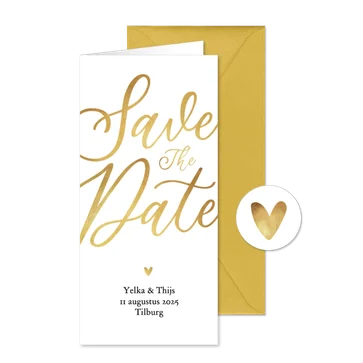 Stijlvolle algemene save the date trouwkaart goud hartje